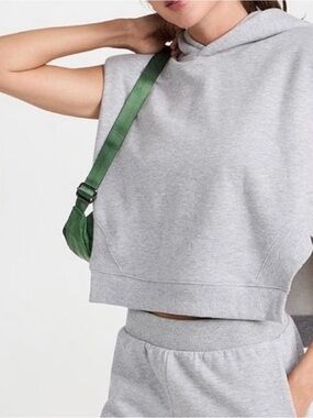 ALO Cropped Headliner Shoulder Pad Sleeveless Coverup Heather Grey Size M